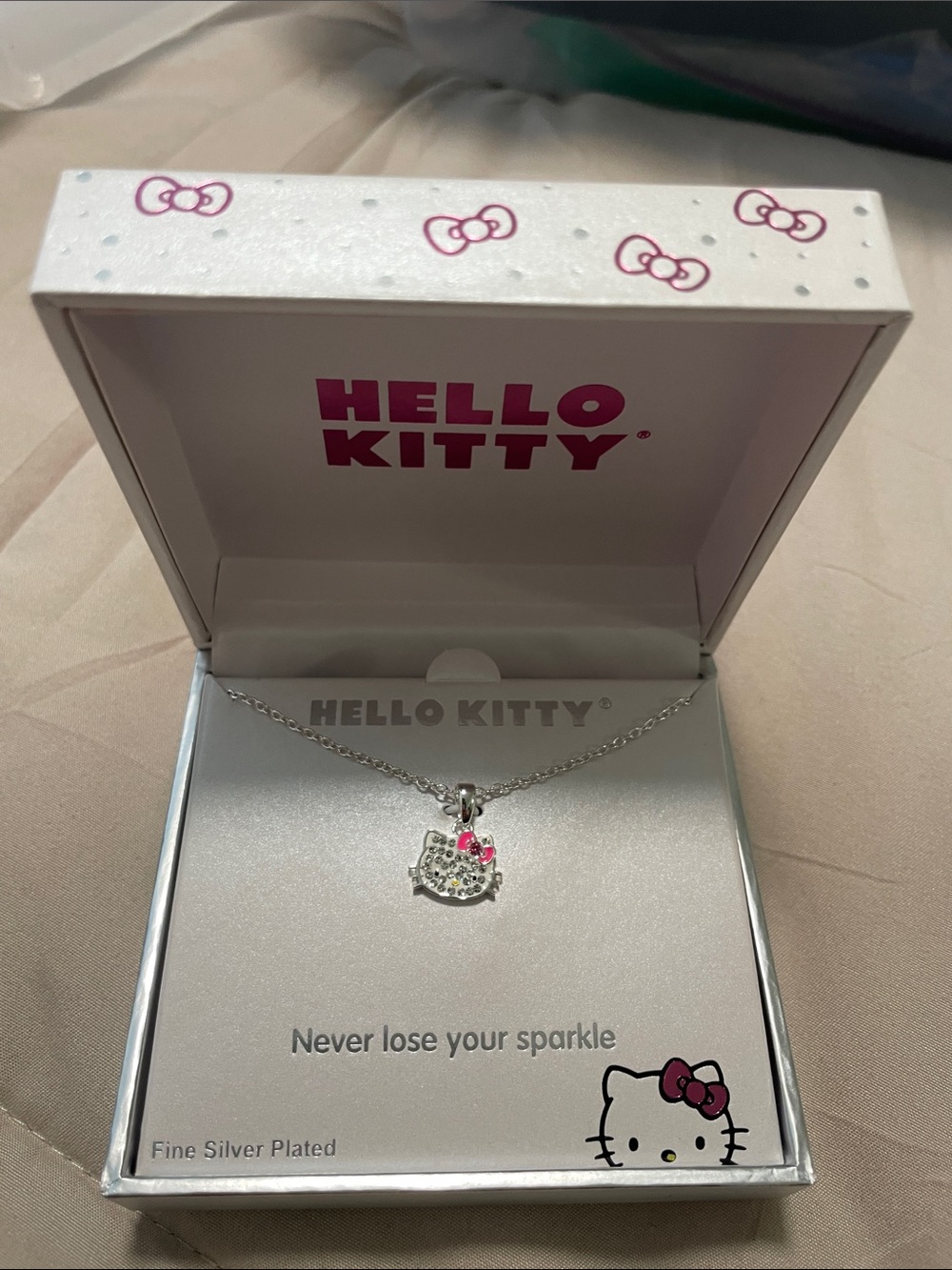 Hello Kitty Silver Plated Necklace with Pink Bow Accent